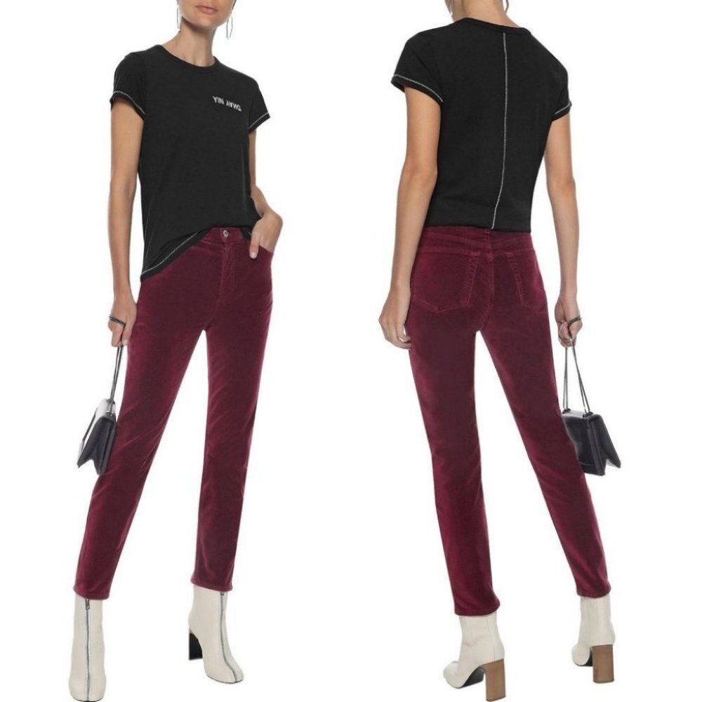 RE/DONE Burgundy Velvet Skinny Pants Button Fly Pants Size 29 Slim Velour Slim